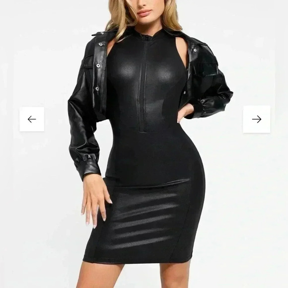 POPILUSH Shapewear Dress Leather Mock Neck Midi - NWT - Picture 4 of 11